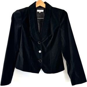 Calvin Klein black velvet fitted blazer w decorative buttons Sz Petite Med NWOT